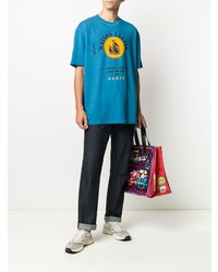 T-shirt girocollo stampata blu di Lanvin