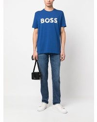 T-shirt girocollo stampata blu di BOSS