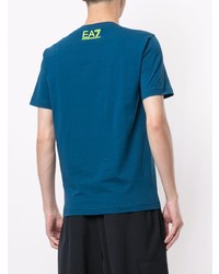 T-shirt girocollo stampata blu di Ea7 Emporio Armani