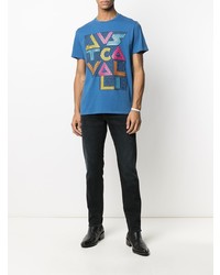 T-shirt girocollo stampata blu di Just Cavalli