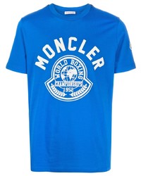 T-shirt girocollo stampata blu di Moncler