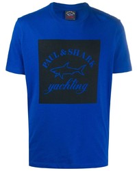 T-shirt girocollo stampata blu di Paul & Shark