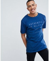 T-shirt girocollo stampata blu di replika