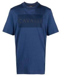 T-shirt girocollo stampata blu di Roberto Cavalli