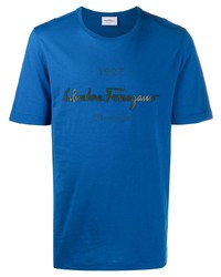 T-shirt girocollo stampata blu di Salvatore Ferragamo
