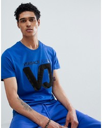 T-shirt girocollo stampata blu di Versace Jeans