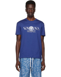T-shirt girocollo stampata blu di Versace