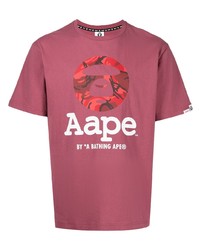 T-shirt girocollo stampata bordeaux di AAPE BY A BATHING APE