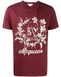 T-shirt girocollo stampata bordeaux di Alexander McQueen