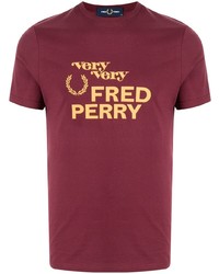 T-shirt girocollo stampata bordeaux di Fred Perry