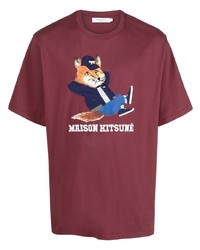 T-shirt girocollo stampata bordeaux di MAISON KITSUNÉ