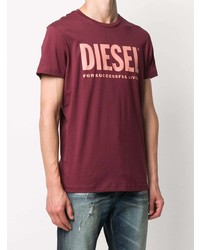 T-shirt girocollo stampata bordeaux di Diesel