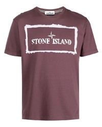 T-shirt girocollo stampata bordeaux di Stone Island