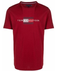 T-shirt girocollo stampata bordeaux di Tommy Hilfiger