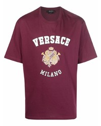 T-shirt girocollo stampata bordeaux di Versace