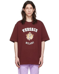 T-shirt girocollo stampata bordeaux di Versace