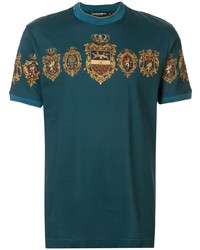 T-shirt girocollo stampata foglia di tè di Dolce & Gabbana