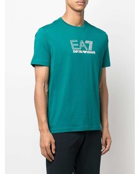 T-shirt girocollo stampata foglia di tè di Ea7 Emporio Armani