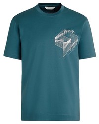 T-shirt girocollo stampata foglia di tè di Z Zegna