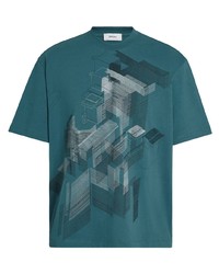 T-shirt girocollo stampata foglia di tè di Z Zegna