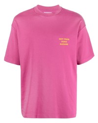 T-shirt girocollo stampata fucsia di Drôle De Monsieur