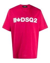 T-shirt girocollo stampata fucsia di DSQUARED2