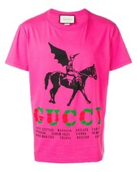 T-shirt girocollo stampata fucsia di Gucci