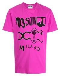 T-shirt girocollo stampata fucsia di Moschino