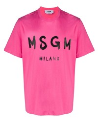 T-shirt girocollo stampata fucsia di MSGM