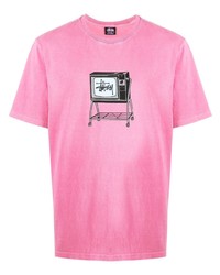 T-shirt girocollo stampata fucsia di Stussy