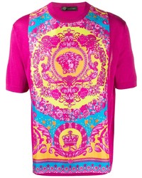 T-shirt girocollo stampata fucsia di Versace