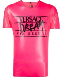 T-shirt girocollo stampata fucsia di Versace