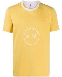 T-shirt girocollo stampata gialla di Brunello Cucinelli