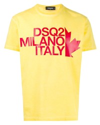 T-shirt girocollo stampata gialla di DSQUARED2