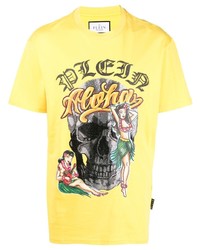T-shirt girocollo stampata gialla di Philipp Plein