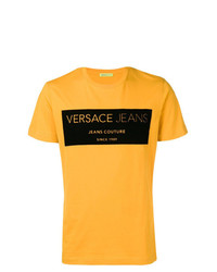 T-shirt girocollo stampata gialla di Versace Jeans