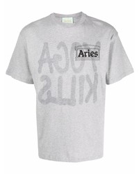T-shirt girocollo stampata grigia di Aries