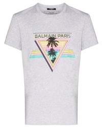 T-shirt girocollo stampata grigia di Balmain