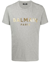 T-shirt girocollo stampata grigia di Balmain