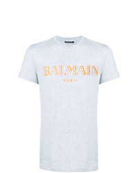 T-shirt girocollo stampata grigia di Balmain