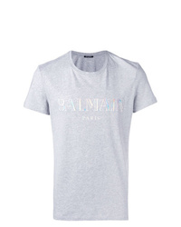 T-shirt girocollo stampata grigia di Balmain