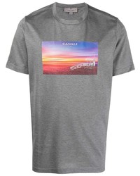 T-shirt girocollo stampata grigia di Canali
