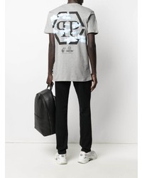 T-shirt girocollo stampata grigia di Philipp Plein