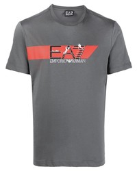 T-shirt girocollo stampata grigia di Ea7 Emporio Armani