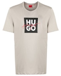T-shirt girocollo stampata grigia di Hugo