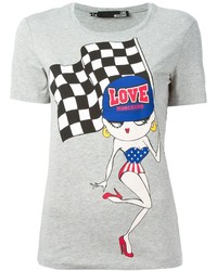 T-shirt girocollo stampata grigia di Love Moschino