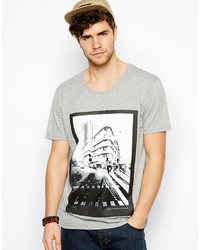T-shirt girocollo stampata grigia di Minimum