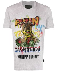 T-shirt girocollo stampata grigia di Philipp Plein