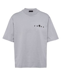 T-shirt girocollo stampata grigia di Prada