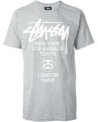T-shirt girocollo stampata grigia di Stussy